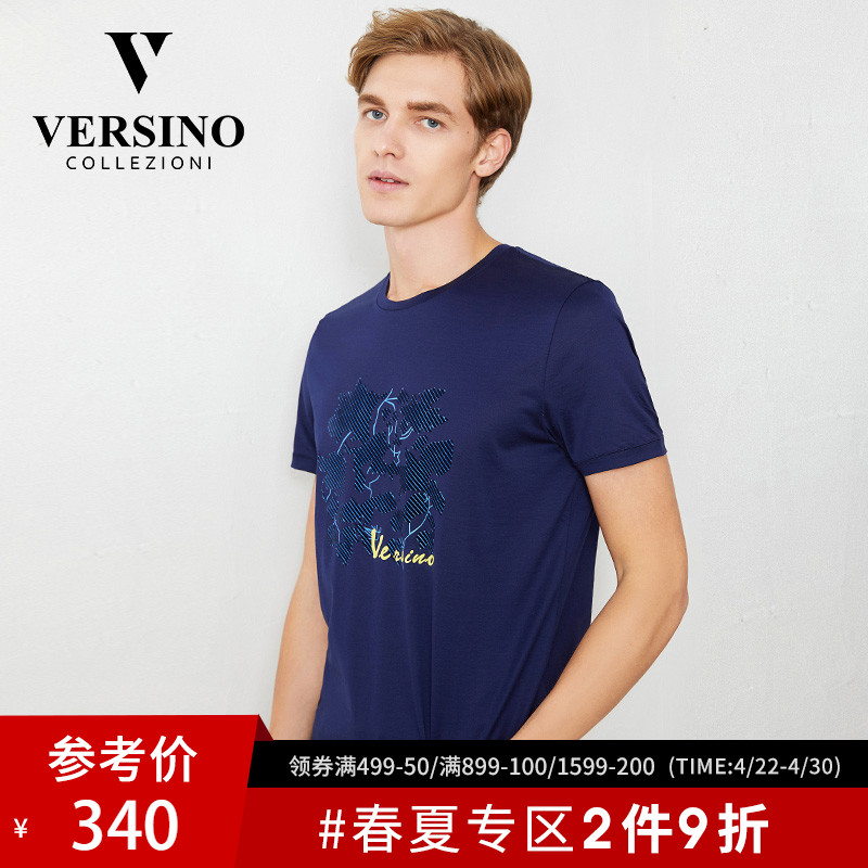 versino梵思诺2019夏新款男装青年印花上衣纯棉圆领休闲短袖T恤潮