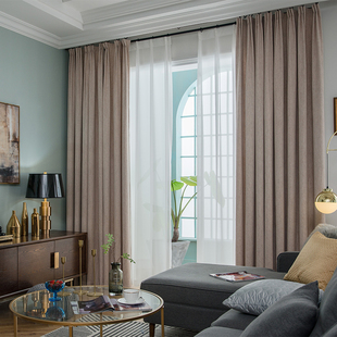 热情好客的雪尼尔暖色 简约现代客厅落地窗成品遮光窗帘·奶茶色