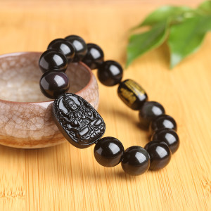 开光黑曜石大日如来菩萨 span class=h>手链 /span>  span class=h>属