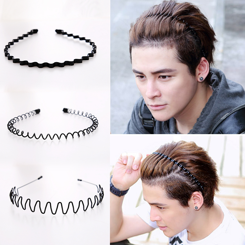 男士发箍头箍日韩运动潮背头铁钢发卡波浪防滑通用洗脸头饰饰品