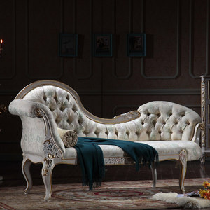 fp欧式豪华布艺贵妃椅法式田园实木雕花古典美人榻 休闲懒人躺椅