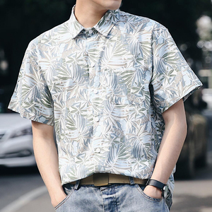 男花短袖衬衫碎花宽松图片