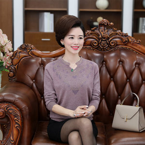 中老年女装春装针织羊毛衫中年妇女士妈妈装春秋季毛衣打底衫上衣