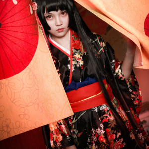 日本地狱少女阎魔爱全套少女动漫cosply服女振袖日系和服原版服装