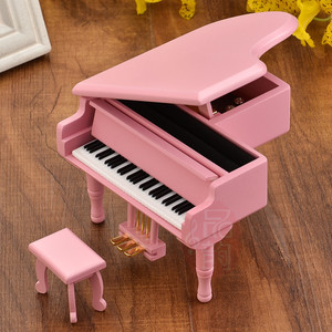 木质粉色金踏板三角 span class=h>钢琴 /span>八音盒 创意木制仿真