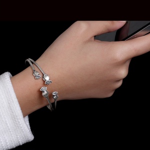 银手镯玫瑰花开口图片