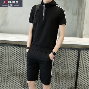 青少年夏季短袖t恤男套装初中学生夏天一整套