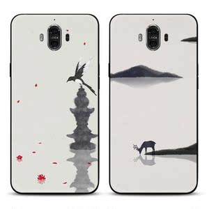 中国风文艺术水墨画华为mate10手机黑壳mate8/mate9pro青春保护套