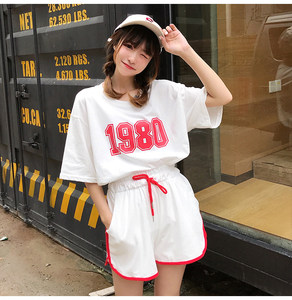 韩系运动休闲套装夏装女装宽松短袖数字T恤上