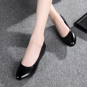 2018春夏秋款女鞋女皮鞋低跟圆头低跟真皮黑色女士职业工作皮鞋排 