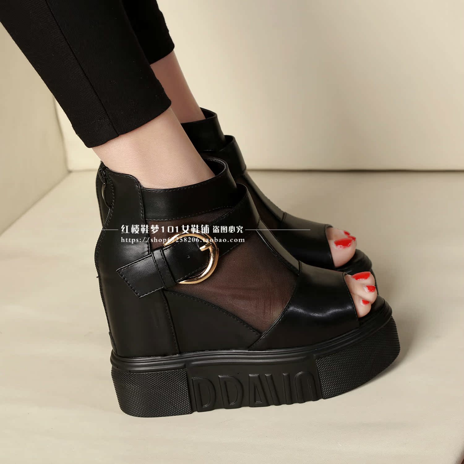 2017 Musim Semi Musim Panas Gaya Baru Mulut Ikan Daftar Shoe Wanita Benang Bersih Berventilasi Baik 12 Cm Pendakian Tumit Di Dalam meningkatkan Sandal Di Roma dari Gao Liang Xue, gao Bang,-Internasional