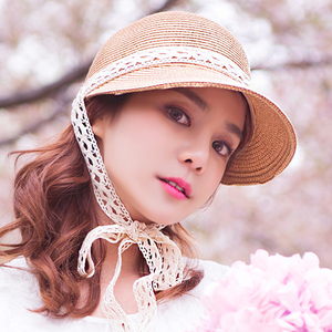 class=h>进口 /span>春夏季韩版女士蕾丝系带军帽 span class=h>草帽 