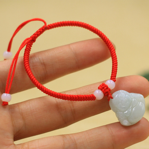 翡翠玉佛公 span class=h>吊坠 /span>女款小玉坠笑佛弥勒佛红绳 span