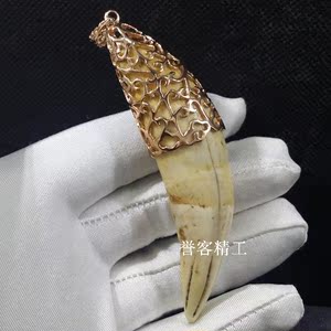 男士狼牙項鍊真品狗牙齒骨質吊墜情人節生日禮物純銀牙套訂製加工