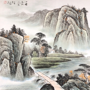 手绘国画山水画客厅装饰画图片