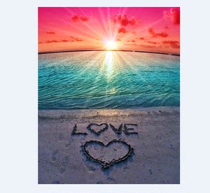 海边沙滩写爱心love夕阳风景钻石 span class=h>画 /span>