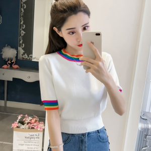 贴身显胸大韩系chic上衣收腰 span class=h>学生 /span>韩版超短漏脐 