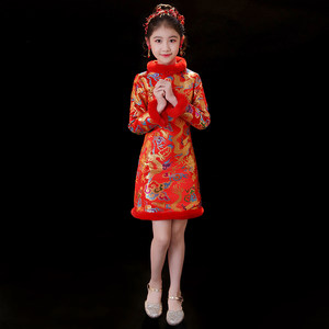 儿童旗袍女冬中国风女童长袖唐装冬装宝宝过年