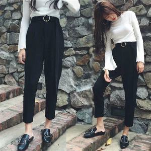 格子裤女长裤微喇裤春秋开叉喇叭裤2018新款