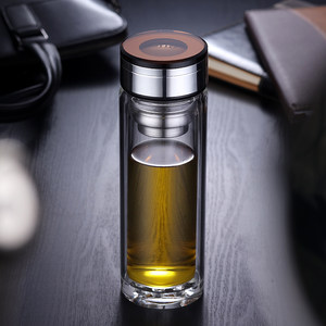 品质高档双层水晶玻璃商务过滤泡茶透明耐热水杯子杯老板杯男士