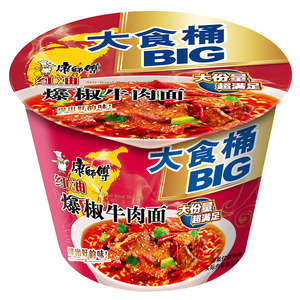 康师傅大食桶爆椒牛肉面 145g/桶方便面泡面