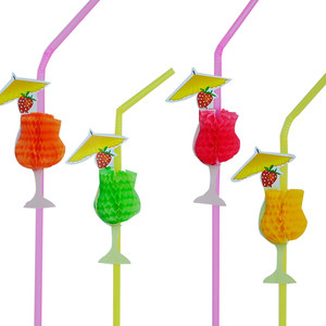 一次性塑料创意艺术高脚杯造型派对饮料装饰立体3d蜂巢吸管30支