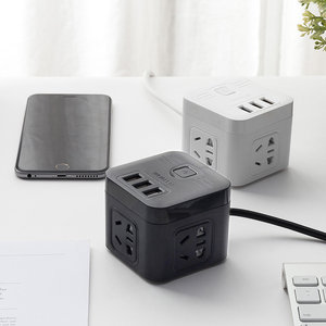 创意接线板黑色 span class=h>插座 /span>正方形排插带usb多功能智能