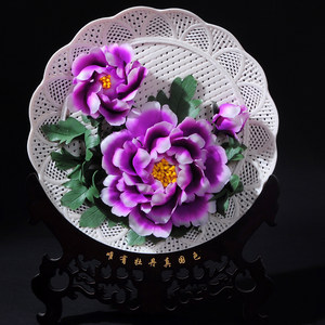 12寸洛阳牡丹花 德化陶瓷艺术花卉花盘挂盘工艺品 家居装饰品摆件