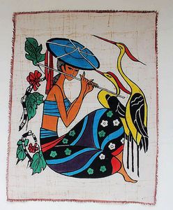 画风酒吧装饰画人物无框画布艺壁画挂画装饰画苗族蜡染民族