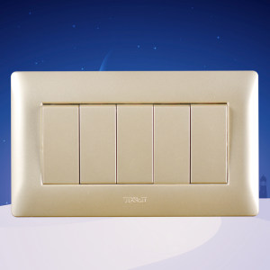 tj天基开关插座雅致超薄面板五位双联5开双控香槟色家用开关精品