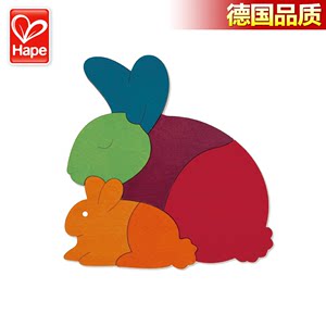Hape彩虹兔彩虹象创意拼图拼板儿童玩具 2岁